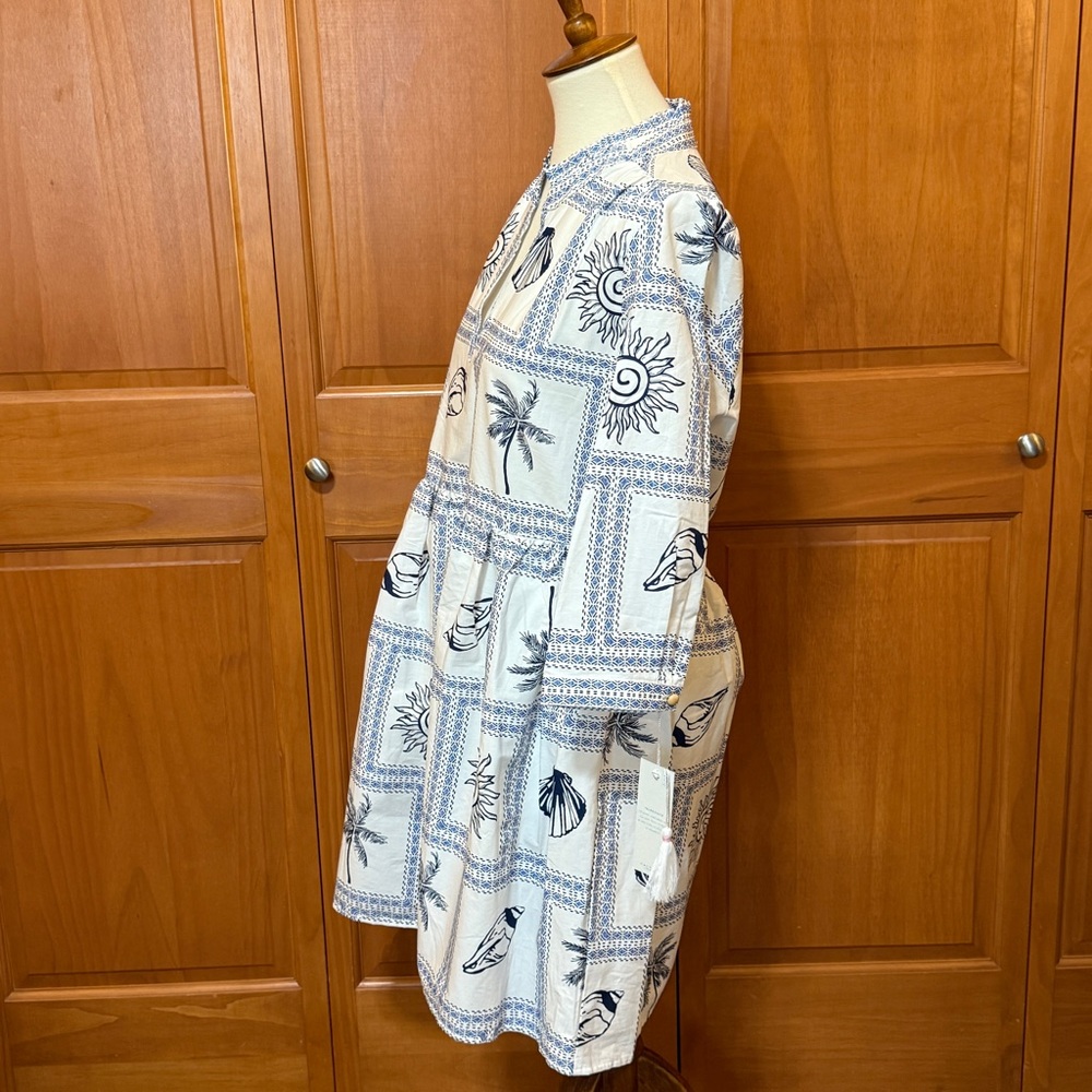 Calypso St Barth Seashell Blue and White Tile Patterned Dress - Picture 7 of 15